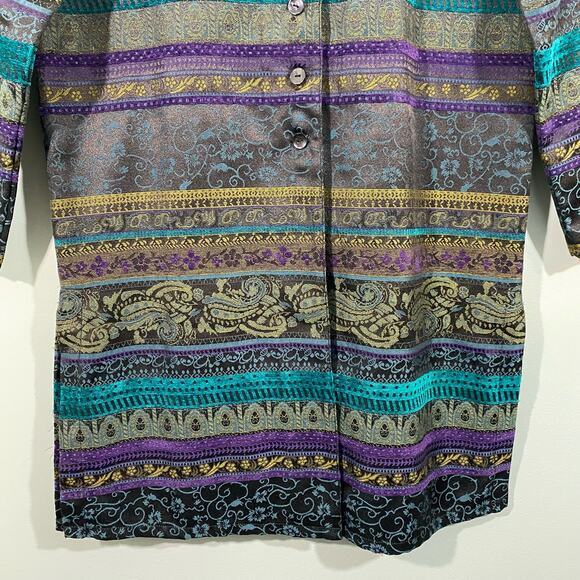 Chico's Women's Multicolor Jacquard Tapestry Knee Length Button Up Coat Sz 2 (L) - Picture 4 of 9